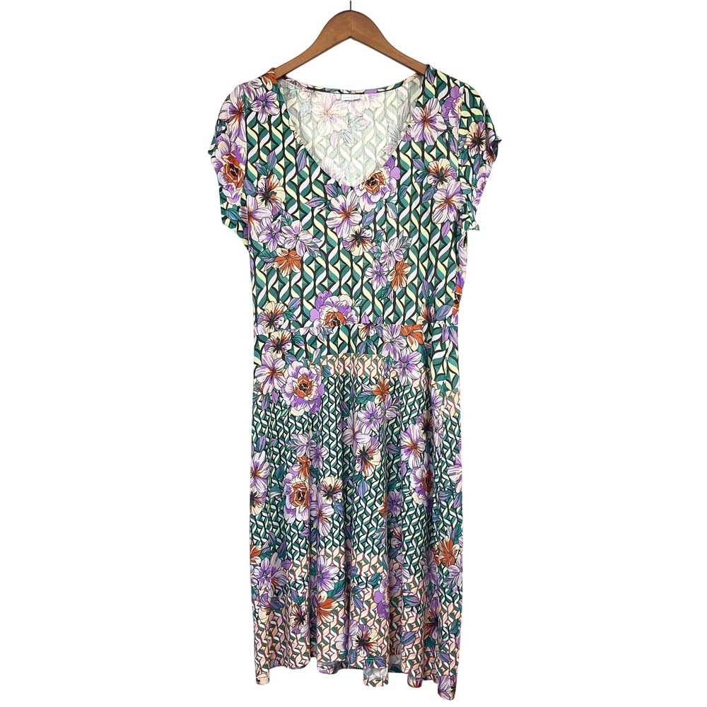Lascana Womens Floral V-Neck Short Sleeve Dress 8 Boho Cottagecore Garden Party